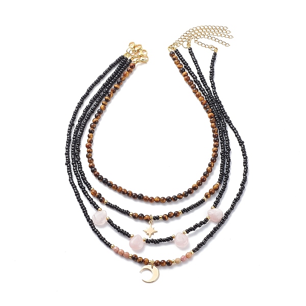PandaHall 4Pcs 4 Style Brass Moon & Star Pendant Necklaces Set, Natural Tiger Eye & Rose Quartz & Glass Seed Beaded Stackable Necklaces for..., Black
PandaHall 4Pcs 4 Style Brass Moon & Star Pendant Necklaces Set, Natural Tiger Eye & Rose Quartz & Glass Seed Beaded Stackable Necklaces for..., Black
