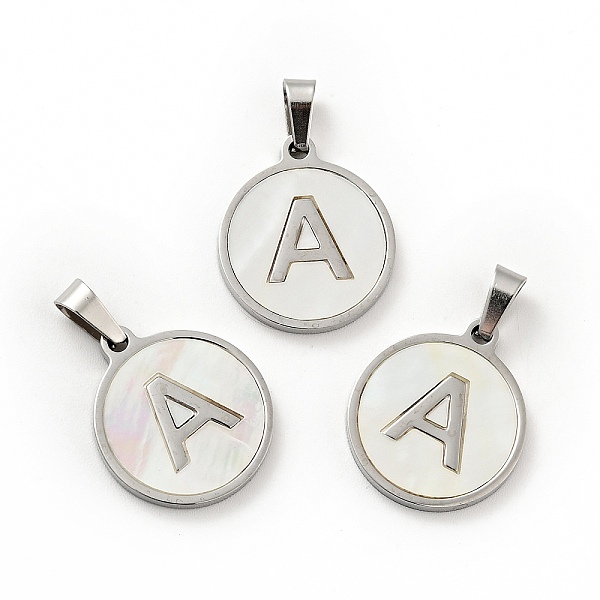 PandaHall 304 Stainless Steel with White Shell Pendants, Stainless Steel Color, Flat Round with Letter Charm, Letter.A, 18x16x1.5mm, Hole...
PandaHall 304 Stainless Steel with White Shell Pendants, Stainless Steel Color, Flat Round with Letter Charm, Letter.A, 18x16x1.5mm, Hole...