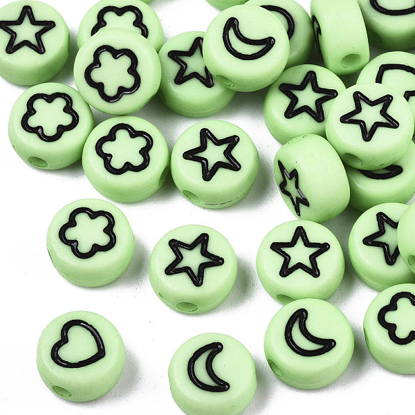 PandaHall Opaque Acrylic Beads, with Enamel, Flat Round with Heart & Star & Moon & Flower, Pale Green, 7x4mm, Hole: 1.5mm, about...
PandaHall Opaque Acrylic Beads, with Enamel, Flat Round with Heart & Star & Moon & Flower, Pale Green, 7x4mm, Hole: 1.5mm, about...