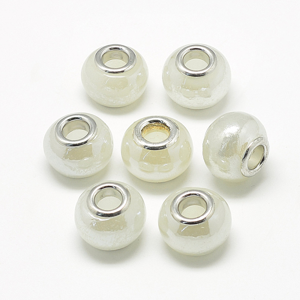 PandaHall Handmade Lampwork European Beads, with Brass Double Cores, Large Hole Beads, Rondelle, Platinum, Creamy White, 13~14x10~11mm, Hole...
PandaHall Handmade Lampwork European Beads, with Brass Double Cores, Large Hole Beads, Rondelle, Platinum, Creamy White, 13~14x10~11mm, Hole...
