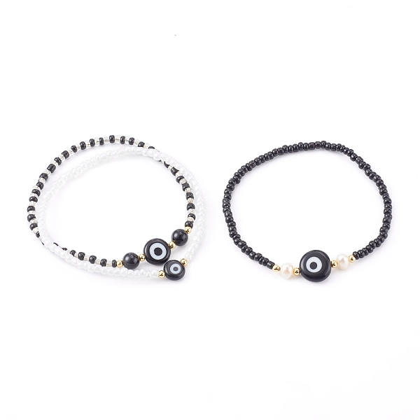 PandaHall Glass Seed Beaded Stretch Bracelets, Stackable Bracelets, with Natural Pearl Beads, Synthetic Black Stone Beads and Evil Eye...
PandaHall Glass Seed Beaded Stretch Bracelets, Stackable Bracelets, with Natural Pearl Beads, Synthetic Black Stone Beads and Evil Eye...