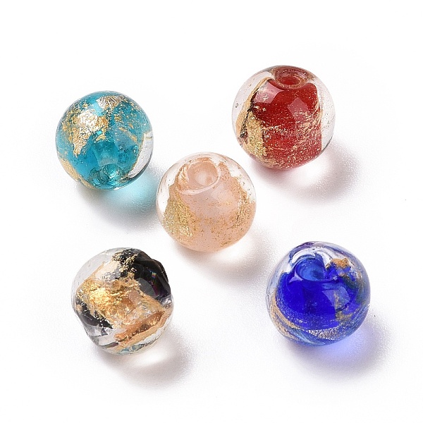PandaHall Handmade Gold Foil Glass Beads, Round, Mixed Color, 10x9~10mm, Hole: 1.6~2mm Gold Foil Round Multicolor
PandaHall Handmade Gold Foil Glass Beads, Round, Mixed Color, 10x9~10mm, Hole: 1.6~2mm Gold Foil Round Multicolor