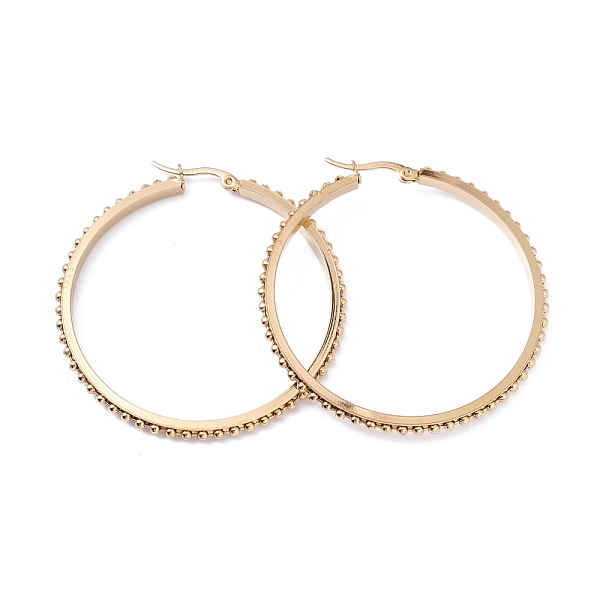 PandaHall 304 Stainless Steel Hoop Earrings, Ring, Golden, 52.5x51x3.5mm, Pin: 0.7mm 304 Stainless Steel Ring
PandaHall 304 Stainless Steel Hoop Earrings, Ring, Golden, 52.5x51x3.5mm, Pin: 0.7mm 304 Stainless Steel Ring