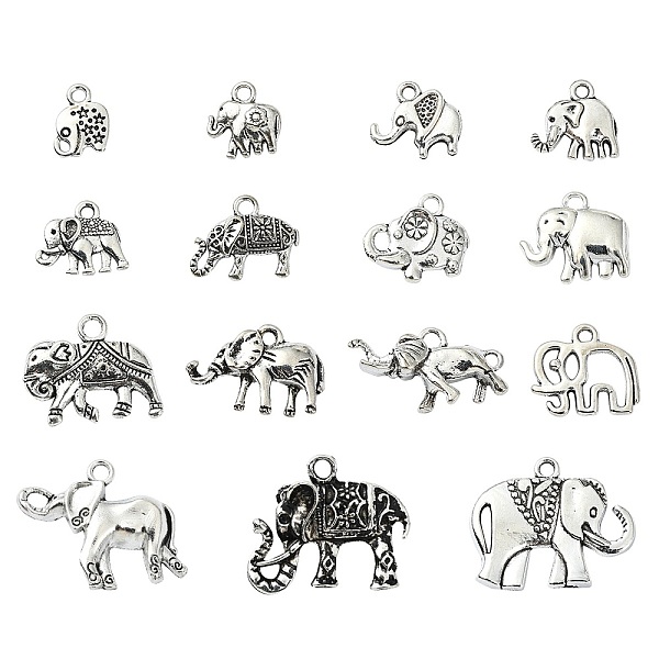 PandaHall 60Pcs 15 Styles Tibetan Style Alloy Elephant Pendants, Elephant, Antique Silver, 11~27x8.5~26x1.5~4mm, Hole: 1.6~2.5mm, 2pcs/style...
PandaHall 60Pcs 15 Styles Tibetan Style Alloy Elephant Pendants, Elephant, Antique Silver, 11~27x8.5~26x1.5~4mm, Hole: 1.6~2.5mm, 2pcs/style...