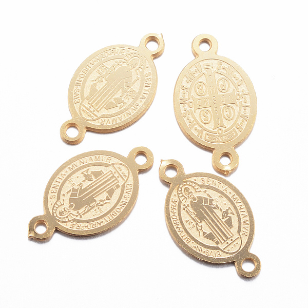 PandaHall Ion Plating(IP) 304 Stainless Steel Links connectors, Oval with Saint Benedict, Golden, 16x9x0.8mm, Hole: 1mm 304 Stainless Steel...
PandaHall Ion Plating(IP) 304 Stainless Steel Links connectors, Oval with Saint Benedict, Golden, 16x9x0.8mm, Hole: 1mm 304 Stainless Steel...