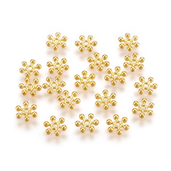 PandaHall Snowflake Alloy Spacer Beads, Tibetan Style, Cadmium Free & Lead Free, Golden, 7x2mm, Hole: 1mm Alloy Snowflake
PandaHall Snowflake Alloy Spacer Beads, Tibetan Style, Cadmium Free & Lead Free, Golden, 7x2mm, Hole: 1mm Alloy Snowflake