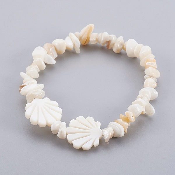 PandaHall White Shell Chip Beads Stretch Bracelets, with Freshwater Shell Beads, Scallop, 2 inch(5.2cm), 4~13x1~6mm and 15~16x16x2~3mm Shell
PandaHall White Shell Chip Beads Stretch Bracelets, with Freshwater Shell Beads, Scallop, 2 inch(5.2cm), 4~13x1~6mm and 15~16x16x2~3mm Shell