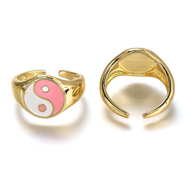 PandaHall Brass Enamel Cuff Rings, Open Rings, Long-Lasting Plated, Flat Round with Gossip/Yin Yang, Real 18K Gold Plated, Pink, US Size 6...
PandaHall Brass Enamel Cuff Rings, Open Rings, Long-Lasting Plated, Flat Round with Gossip/Yin Yang, Real 18K Gold Plated, Pink, US Size 6...