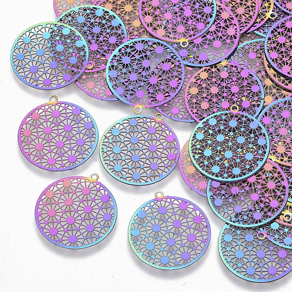 PandaHall Ion Plating(IP) 201 Stainless Steel Filigree Pendants, Etched Metal Embellishments, Flat Round, Rainbow Color, 21.5x20x0.3mm, Hole...
PandaHall Ion Plating(IP) 201 Stainless Steel Filigree Pendants, Etched Metal Embellishments, Flat Round, Rainbow Color, 21.5x20x0.3mm, Hole...