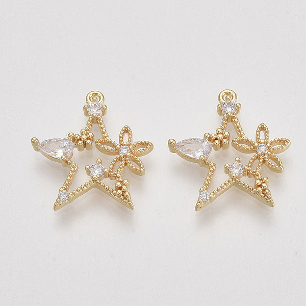 PandaHall Brass Micro Pave Cubic Zirconia Pendants, Star with Flower, Clear, Nickel Free, Real 18K Gold Plated, 18x16x2.5mm, Hole: 0.9mm...
PandaHall Brass Micro Pave Cubic Zirconia Pendants, Star with Flower, Clear, Nickel Free, Real 18K Gold Plated, 18x16x2.5mm, Hole: 0.9mm...