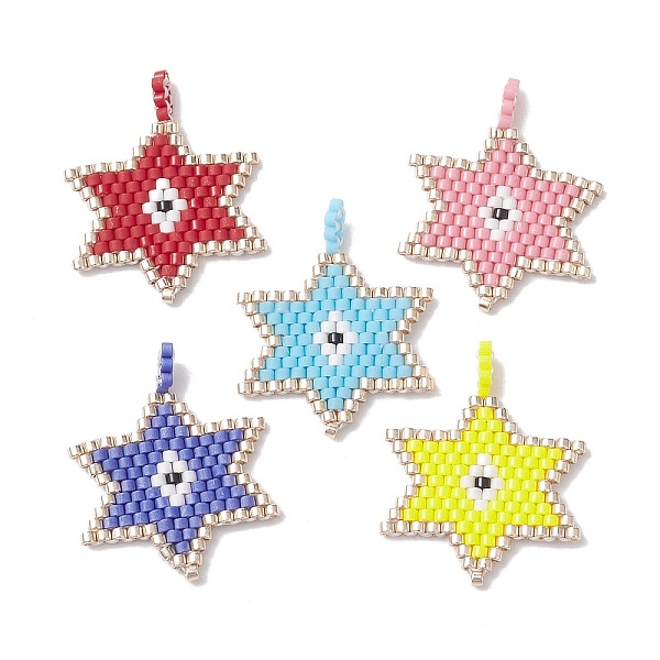 PandaHall Handmade MIYUKI Delica Seed Loom Pattern, Hexagram with Evil Eye Pendant, Mixed Color, 27x21x1.8mm, Hole: 1.8mm Glass Star..., Multicolor
PandaHall Handmade MIYUKI Delica Seed Loom Pattern, Hexagram with Evil Eye Pendant, Mixed Color, 27x21x1.8mm, Hole: 1.8mm Glass Star..., Multicolor