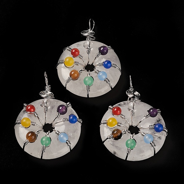PandaHall Natural Quartz Crystal Pendants, Rock Crystal Pendants, with Platinum Brass Findings, Donut/Pi Disc with Beaded Charms...
PandaHall Natural Quartz Crystal Pendants, Rock Crystal Pendants, with Platinum Brass Findings, Donut/Pi Disc with Beaded Charms...
