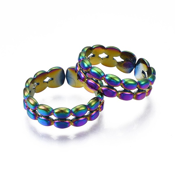 PandaHall 304 Stainless Steel Oval Beaded Cuff Ring, Rainbow Color Open Ring for Women, US Size 9(18.9mm) 304 Stainless Steel
PandaHall 304 Stainless Steel Oval Beaded Cuff Ring, Rainbow Color Open Ring for Women, US Size 9(18.9mm) 304 Stainless Steel