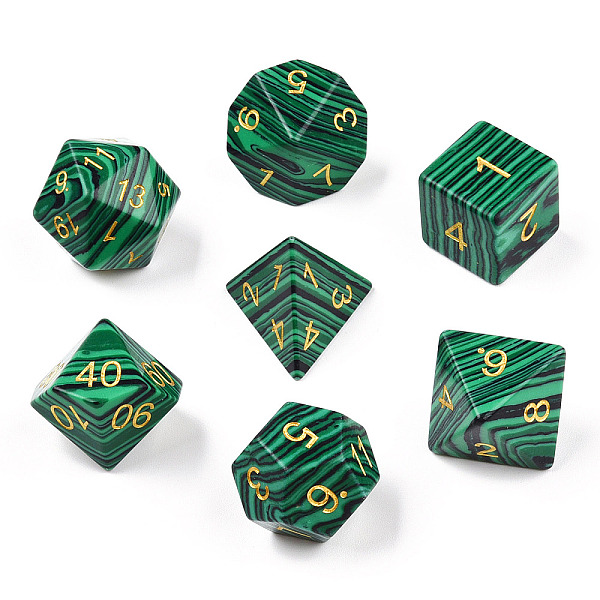 PandaHall Metal Enlaced Synthetic Malachite Polyhedral Dice Set, RPG Game Crystal Stone Dice, 16.5~27x16.5~27x16.5~27mm, 7pcs/set Malachite...
PandaHall Metal Enlaced Synthetic Malachite Polyhedral Dice Set, RPG Game Crystal Stone Dice, 16.5~27x16.5~27x16.5~27mm, 7pcs/set Malachite...