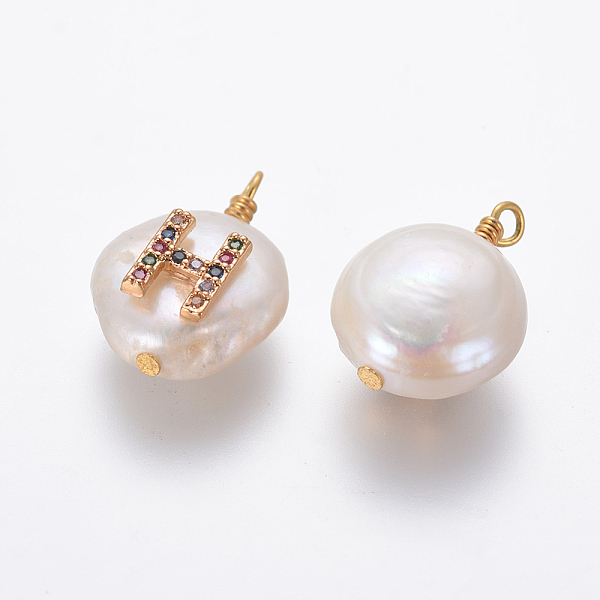 PandaHall Natural Cultured Freshwater Pearl Pendants, with Brass Micro Pave Cubic Zirconia Findings, Flat Round with Letter, Colorful...
PandaHall Natural Cultured Freshwater Pearl Pendants, with Brass Micro Pave Cubic Zirconia Findings, Flat Round with Letter, Colorful...