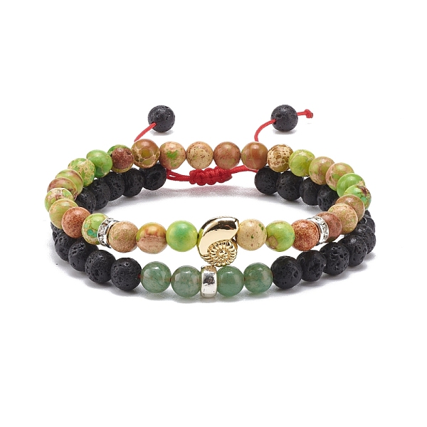PandaHall 2Pcs 2 Style Natural Imperial Jasper(Dyed) & Green Aventurine & Lava Rock Braided Bead Bracelets Set with Alloy Shell, Gemstone...
PandaHall 2Pcs 2 Style Natural Imperial Jasper(Dyed) & Green Aventurine & Lava Rock Braided Bead Bracelets Set with Alloy Shell, Gemstone...