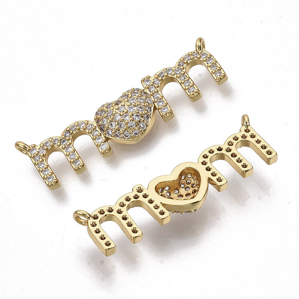 PandaHall Brass Micro Pave Cubic Zirconia Links connectors, for Mother's Day, Real 18K Gold Plated, Word Mom with Heart, Clear, 27.5x8x3.5mm...
PandaHall Brass Micro Pave Cubic Zirconia Links connectors, for Mother's Day, Real 18K Gold Plated, Word Mom with Heart, Clear, 27.5x8x3.5mm...