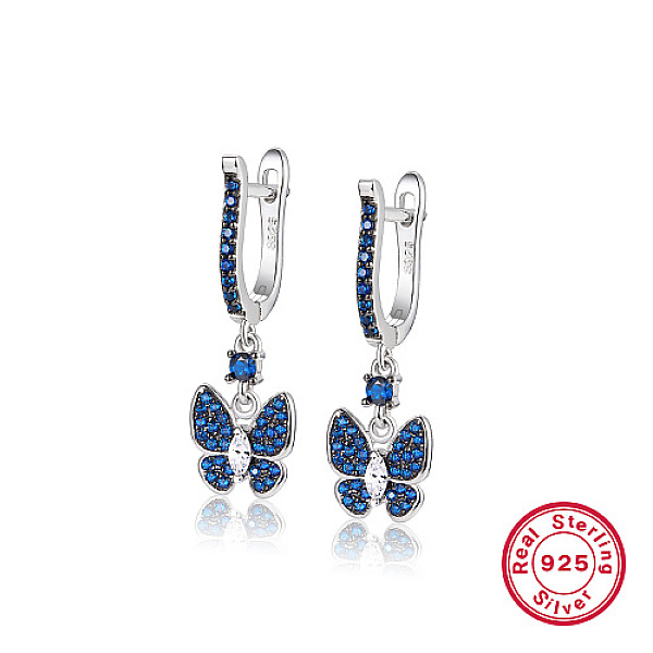 PandaHall Butterfly Rhodium Plated 925 Sterling Silver Micro Pave Cubic Zirconia Dangle Hoop Earrings, with S925 Stamp, Platinum, 27x9.5mm..., Blue
PandaHall Butterfly Rhodium Plated 925 Sterling Silver Micro Pave Cubic Zirconia Dangle Hoop Earrings, with S925 Stamp, Platinum, 27x9.5mm..., Blue