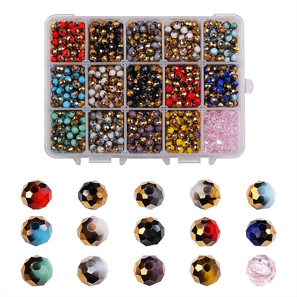 PandaHall 1710~1770Pcs 15 Colors Electroplate Glass Beads, Faceted Rondelle, Mixed Color, 6x5mm, Hole: 1mm, 114~118pcs/color Glass Rondelle..., Multicolor
PandaHall 1710~1770Pcs 15 Colors Electroplate Glass Beads, Faceted Rondelle, Mixed Color, 6x5mm, Hole: 1mm, 114~118pcs/color Glass Rondelle..., Multicolor