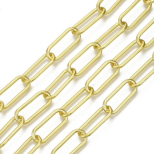 PandaHall Unwelded Iron Paperclip Chains, Drawn Elongated Cable Chains, with Spool, Golden, 24.4x10x2mm, about 32.8 Feet(10m)/roll Iron
PandaHall Unwelded Iron Paperclip Chains, Drawn Elongated Cable Chains, with Spool, Golden, 24.4x10x2mm, about 32.8 Feet(10m)/roll Iron