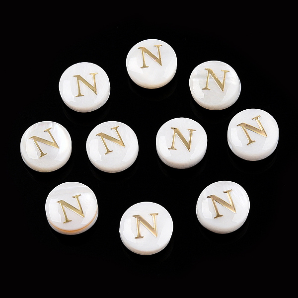 PandaHall Natural Freshwater Shell Beads, with Golden Plated Brass Etched Metal Embellishments, Flat Round with Letter, Letter N...
PandaHall Natural Freshwater Shell Beads, with Golden Plated Brass Etched Metal Embellishments, Flat Round with Letter, Letter N...