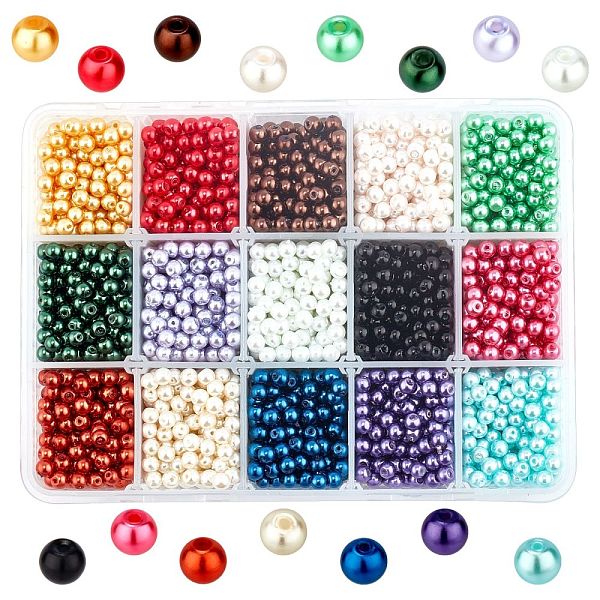 PandaHall 15 Color Glass Pearl Beads, Dyed, Round, Mixed Color, 4mm, Hole: 0.8mm, about 225pcs/color, 3400pcs/box Glass Round Multicolor
PandaHall 15 Color Glass Pearl Beads, Dyed, Round, Mixed Color, 4mm, Hole: 0.8mm, about 225pcs/color, 3400pcs/box Glass Round Multicolor