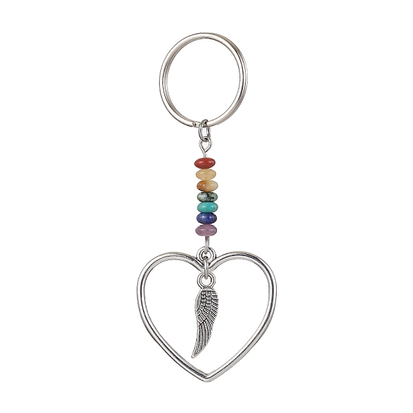 PandaHall Heart Alloy Pendant Keychain, with Chakra Gemstone Chip and Iron Split Key Rings, Wing, 7.4cm Alloy Wing
PandaHall Heart Alloy Pendant Keychain, with Chakra Gemstone Chip and Iron Split Key Rings, Wing, 7.4cm Alloy Wing