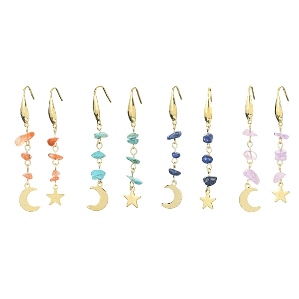 PandaHall 4 Pairs 4 Style Moon & Star 304 Stainless Steel Dangle Earrings, Gemstone Chip Beaded Earrings for Women, 62~67x10~10.5mm, 1...
PandaHall 4 Pairs 4 Style Moon & Star 304 Stainless Steel Dangle Earrings, Gemstone Chip Beaded Earrings for Women, 62~67x10~10.5mm, 1...