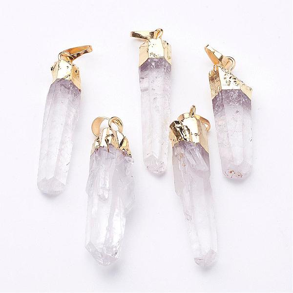 PandaHall Natural Quartz Crystal Pointed Pendants, Rock Crystal Pendants, with Golden Plated Brass Bails, Nugget, 30~75x5~15mm, Hole: 8x5mm..., White
PandaHall Natural Quartz Crystal Pointed Pendants, Rock Crystal Pendants, with Golden Plated Brass Bails, Nugget, 30~75x5~15mm, Hole: 8x5mm..., White