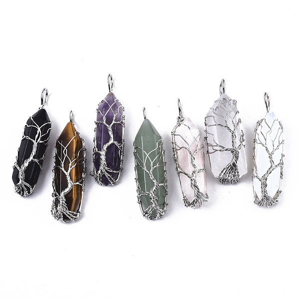 PandaHall Natural & Synthetic Mixed Gemstone Big Wire Wrapped Pendants, with Brass Wires, prismatic with Tree of Life, Platinum...
PandaHall Natural & Synthetic Mixed Gemstone Big Wire Wrapped Pendants, with Brass Wires, prismatic with Tree of Life, Platinum...