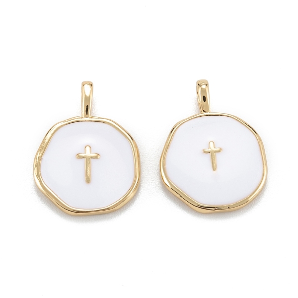 PandaHall Brass Enamel Pendants, Long-Lasting Plated, Flat Round with Cross, White, Real 18K Gold Plated, 18x13.5x2mm, Hole: 4x2.5mm...
PandaHall Brass Enamel Pendants, Long-Lasting Plated, Flat Round with Cross, White, Real 18K Gold Plated, 18x13.5x2mm, Hole: 4x2.5mm...