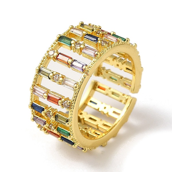 PandaHall Rack Plating Brass Micro Pave Colorful Cubic Zirconia Rectangle Open Cuff Ring, Hollow, Real 18K Gold Plated, Inner Diameter...
PandaHall Rack Plating Brass Micro Pave Colorful Cubic Zirconia Rectangle Open Cuff Ring, Hollow, Real 18K Gold Plated, Inner Diameter...