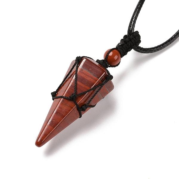 PandaHall Natural Red Jasper Pendants Necklaces, with Waxed Cord and Nylon Cord, Cone, 31.18 inch~33 inch(79.2~84cm), 1.5~2mm Red Jasper
PandaHall Natural Red Jasper Pendants Necklaces, with Waxed Cord and Nylon Cord, Cone, 31.18 inch~33 inch(79.2~84cm), 1.5~2mm Red Jasper