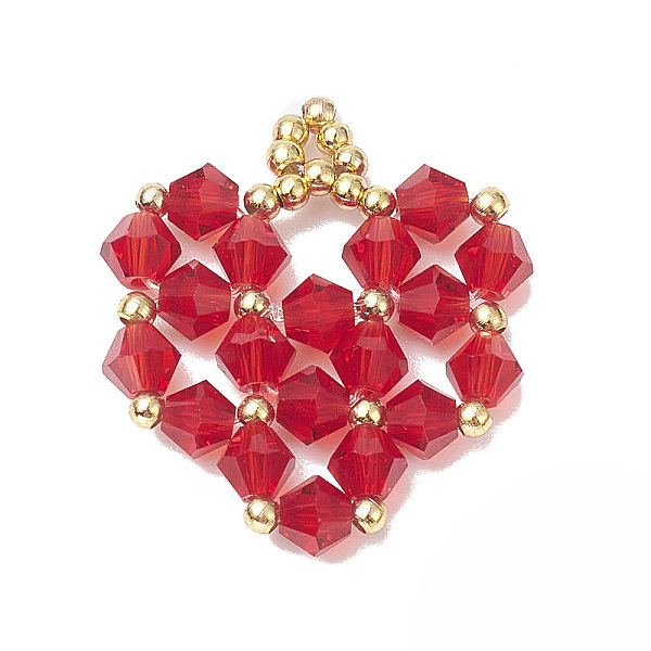 PandaHall Glass Beaded Pendants, with Brass Findings, Heart Charms, Red, 25.5x21x4mm, Hole: 2mm Brass+Glass Heart Red
PandaHall Glass Beaded Pendants, with Brass Findings, Heart Charms, Red, 25.5x21x4mm, Hole: 2mm Brass+Glass Heart Red
