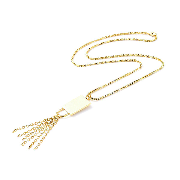 PandaHall Ion Plating(IP) 304 Stainless Steel Padlock with Tassel Pendant Necklace with Box Chains for Women, Golden, 23.70 inch(60.2cm) 304...
PandaHall Ion Plating(IP) 304 Stainless Steel Padlock with Tassel Pendant Necklace with Box Chains for Women, Golden, 23.70 inch(60.2cm) 304...