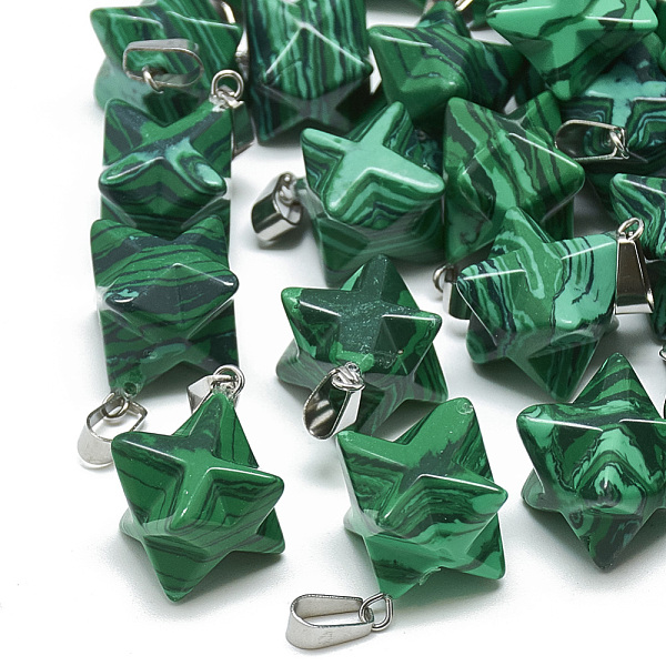 PandaHall Synthetic Malachite Pendants, with Stainless Steel Snap On Bails, Merkaba Star, 21~23x16~17x16~17mm, Hole: 6x4mm Malachite Star
PandaHall Synthetic Malachite Pendants, with Stainless Steel Snap On Bails, Merkaba Star, 21~23x16~17x16~17mm, Hole: 6x4mm Malachite Star
