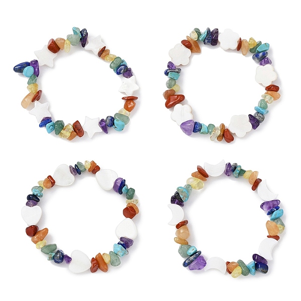PandaHall Natural & Synthetic Mixed Gemstone Chips & Shell Beaded Stretch Bracelet, Mixed Shapes, Wide: 8~12mm, Inner Diameter: 1-5/8~1-3/4..., White
PandaHall Natural & Synthetic Mixed Gemstone Chips & Shell Beaded Stretch Bracelet, Mixed Shapes, Wide: 8~12mm, Inner Diameter: 1-5/8~1-3/4..., White