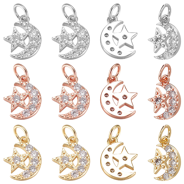 PandaHall 12Pcs 3 Colors Brass Micro Pave Cubic Zirconia Charms, with Jump Ring, Long-Lasting Plated, Moon with Star, Mixed Color..., Clear
PandaHall 12Pcs 3 Colors Brass Micro Pave Cubic Zirconia Charms, with Jump Ring, Long-Lasting Plated, Moon with Star, Mixed Color..., Clear