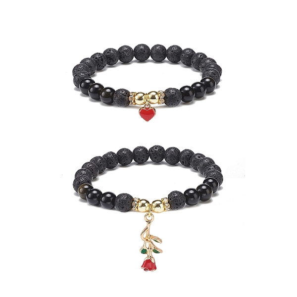 PandaHall 2Pcs 2 Style Style Natural Lava Rock & Golden Sheen Obsidian & Synthetic Hematite Stretch Bracelets Set, Alloy Enamel Rose & Heart...
PandaHall 2Pcs 2 Style Style Natural Lava Rock & Golden Sheen Obsidian & Synthetic Hematite Stretch Bracelets Set, Alloy Enamel Rose & Heart...
