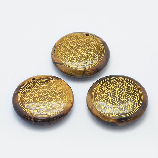PandaHall Natural Tiger Eye Pendants, Flat Round with Seed of Life/Sacred Geometry, 39x9.5mm, Hole: 1.5mm Tiger Eye Flat Round
PandaHall Natural Tiger Eye Pendants, Flat Round with Seed of Life/Sacred Geometry, 39x9.5mm, Hole: 1.5mm Tiger Eye Flat Round