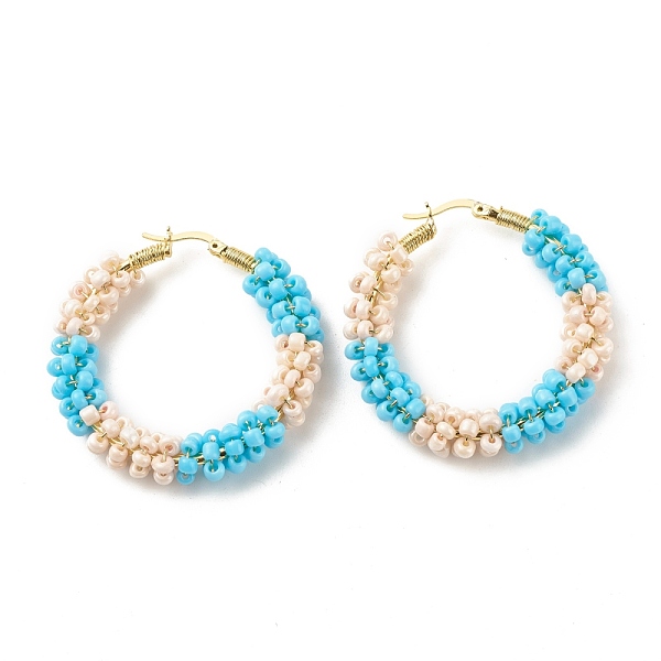 PandaHall Porcelain Beaded Huggie Hoop Earrings for Women, Real 18K Gold Plated Big Circle Brass Hoop Earrings, Deep Sky Blue, 44x45x8.5mm...
PandaHall Porcelain Beaded Huggie Hoop Earrings for Women, Real 18K Gold Plated Big Circle Brass Hoop Earrings, Deep Sky Blue, 44x45x8.5mm...