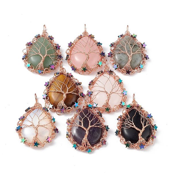 PandaHall Natural & Synthetic Mixed Gemstone Big Pendants, Teardrop Charms, with Rack Plating Rose Gold Plated Copper Wire Tree and...
PandaHall Natural & Synthetic Mixed Gemstone Big Pendants, Teardrop Charms, with Rack Plating Rose Gold Plated Copper Wire Tree and...