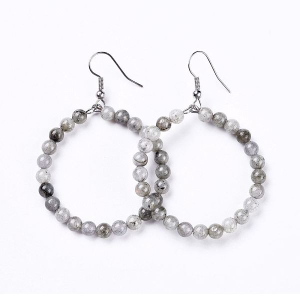 PandaHall Natural Labradorite Dangle Earrings, with Stainless Steel Hook, Ring, 60~61x44mm, Pin: 0.6mm Labradorite
PandaHall Natural Labradorite Dangle Earrings, with Stainless Steel Hook, Ring, 60~61x44mm, Pin: 0.6mm Labradorite