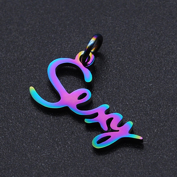 PandaHall Ion Plating(IP) 201 Stainless Steel Pendants, with Jump Rings, Word Sexy, Rainbow Color, 11x19x1mm, Hole: 3mm 201 Stainless Steel...
PandaHall Ion Plating(IP) 201 Stainless Steel Pendants, with Jump Rings, Word Sexy, Rainbow Color, 11x19x1mm, Hole: 3mm 201 Stainless Steel...