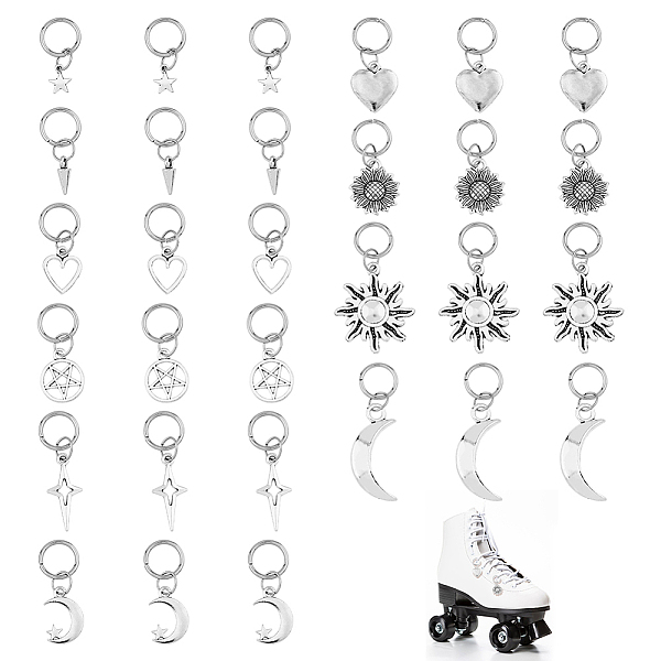 PandaHall 60Pcs 10 Styles Sun Moon Heart Tibetan Style Alloy Shoe Charms, with 304 Stainless Steel Jump Rings, Antique Silver, 24~41mm...
PandaHall 60Pcs 10 Styles Sun Moon Heart Tibetan Style Alloy Shoe Charms, with 304 Stainless Steel Jump Rings, Antique Silver, 24~41mm...