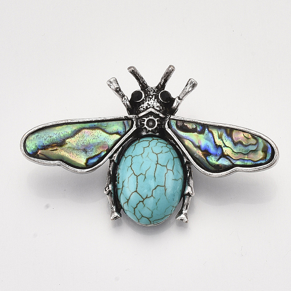 PandaHall Synthetic Turquoise Brooches/Pendants, with Rhinestone and Alloy Findings, Abalone Shell/Paua Shelland Resin Bottom, Bee, Antique..., Black
PandaHall Synthetic Turquoise Brooches/Pendants, with Rhinestone and Alloy Findings, Abalone Shell/Paua Shelland Resin Bottom, Bee, Antique..., Black