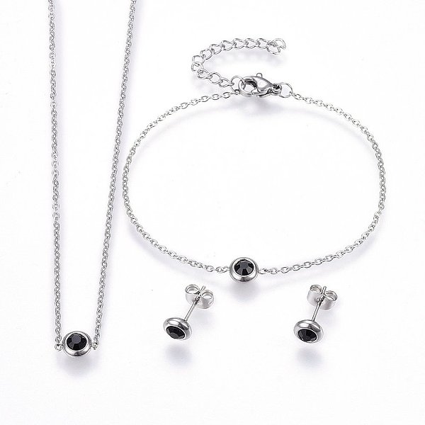 PandaHall 304 Stainless Steel Jewelry Sets, Pendant Necklaces & Stud Earrings & Bracelets, with Rhinestones, Flat Round, Black, Stainless...
PandaHall 304 Stainless Steel Jewelry Sets, Pendant Necklaces & Stud Earrings & Bracelets, with Rhinestones, Flat Round, Black, Stainless...
