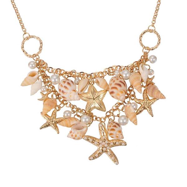 PandaHall Trendy Shell Bib Beach Necklaces, Starfish and Conch Pendants, with Iron Chains and Brass Lobster Claw Clasps, Golden, 19.6 inch...
PandaHall Trendy Shell Bib Beach Necklaces, Starfish and Conch Pendants, with Iron Chains and Brass Lobster Claw Clasps, Golden, 19.6 inch...