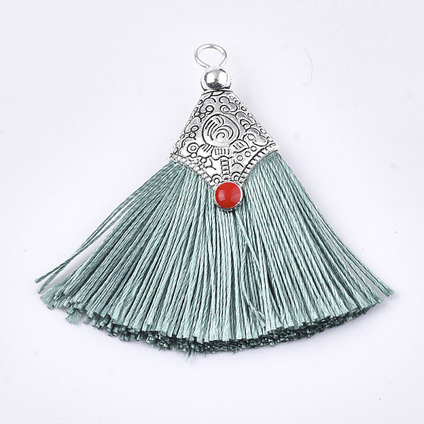 PandaHall Polyester Tassel Pendant Decorations, with Alloy Findings and Enamel, Fan Shape, Antique Silver, Dark Sea Green...
PandaHall Polyester Tassel Pendant Decorations, with Alloy Findings and Enamel, Fan Shape, Antique Silver, Dark Sea Green...