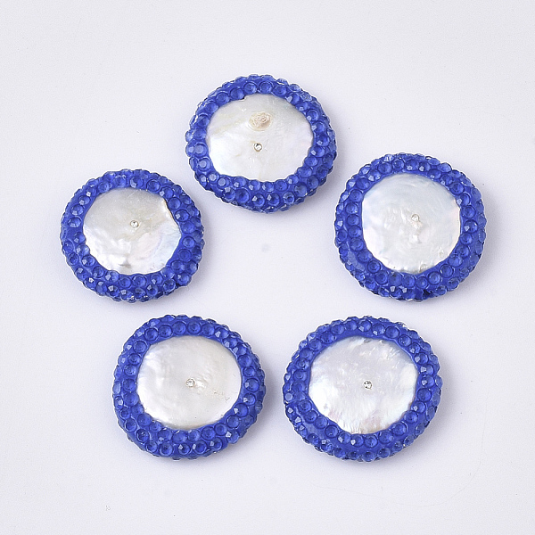 PandaHall Polymer Clay Rhinestone Beads, with Natural Cultured Freshwater Pearl, Flat Round, Royal Blue, 19~22x19~21x5~8mm, Hole: 0.7mm...
PandaHall Polymer Clay Rhinestone Beads, with Natural Cultured Freshwater Pearl, Flat Round, Royal Blue, 19~22x19~21x5~8mm, Hole: 0.7mm...